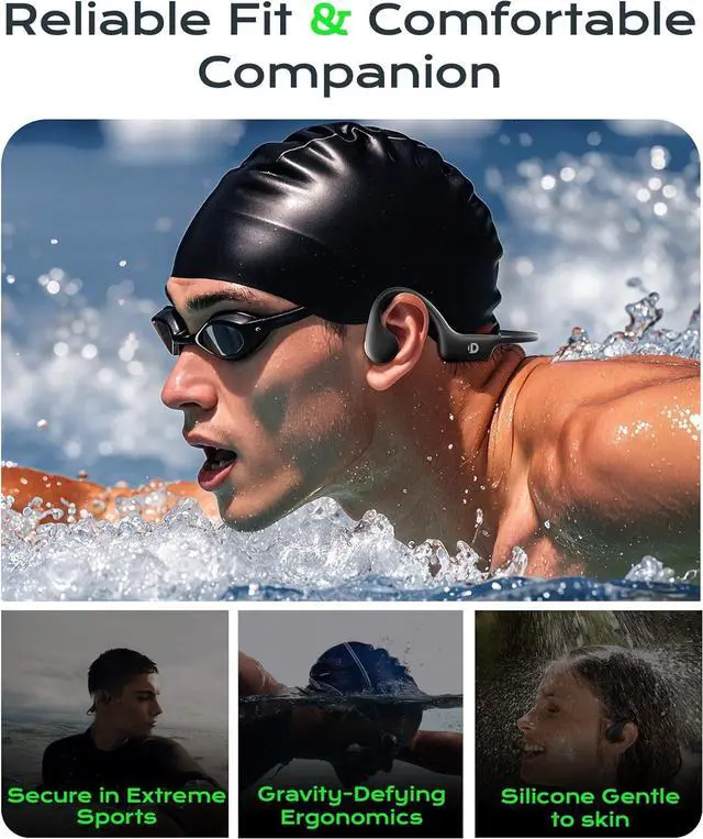 Alt view image 6 of 7 - Open Ear Sport Headphones, Wireless Bone Conduction Earphones, Built-in 32GB MP3,with Mic, IP68, Sweat & Water Resistant, Up to 8 Hours Battery, Bluetooth 5.3, for Running, Workouts, Swimming