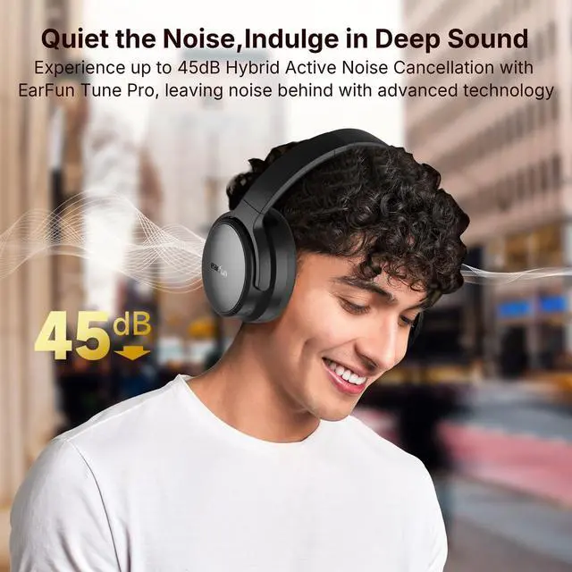 Alt view image 2 of 7 - EarFun Tune Pro Active Noise Canceling Headphones, Wireless Bluetooth Headphones with 5 Mics, 120H Playtime, Bluetooth 5.4, Hi-Res Audio, Multipoint Connection, Custom EQ via App, Comfortable Fit