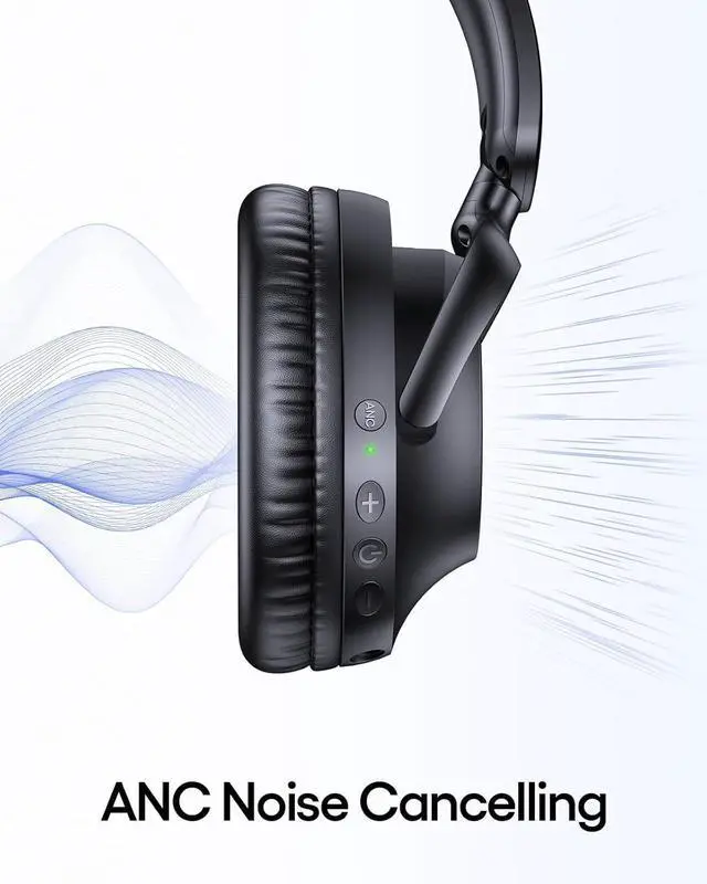 Alt view image 2 of 6 - TAGRY Hybrid Active Noise Cancelling Headphones 100H Playtime Wireless Over Ear Bluetooth Headphone with Hi-Res Audio Fast Charging Comfort Earcups Headsets for Travel Home Office Phone PC Black