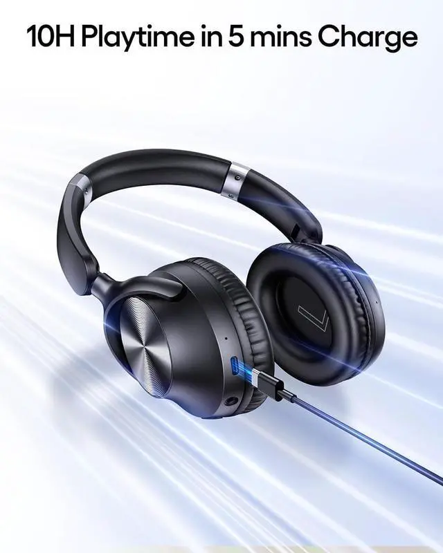 Alt view image 5 of 6 - TAGRY Hybrid Active Noise Cancelling Headphones 100H Playtime Wireless Over Ear Bluetooth Headphone with Hi-Res Audio Fast Charging Comfort Earcups Headsets for Travel Home Office Phone PC Black
