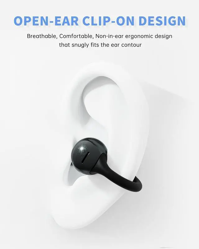 Alt view image 2 of 7 - Open Ear Earbuds, Clip-On Earbuds Wireless Bluetooth, Ear Clip Bluetooth Headphones, Lightweight Comfort, Ergonomic Secure Fit for Small Ears, Ultra Open Audio, Waterproof, 40H Playtime
