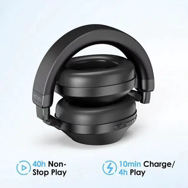 Alt view image 3 of 7 - Noise Cancelling Headphones Over Ear Bluetooth 5.3 Wireless/Wired, 40H Playtime, Deep Bass, Foldable Mic, Transparency Mode, Ideal for Airplane Travel, Work, Commute, Sleep