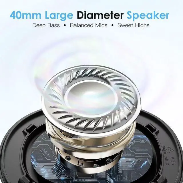 Alt view image 5 of 7 - Noise Cancelling Headphones Over Ear Bluetooth 5.3 Wireless/Wired, 40H Playtime, Deep Bass, Foldable Mic, Transparency Mode, Ideal for Airplane Travel, Work, Commute, Sleep