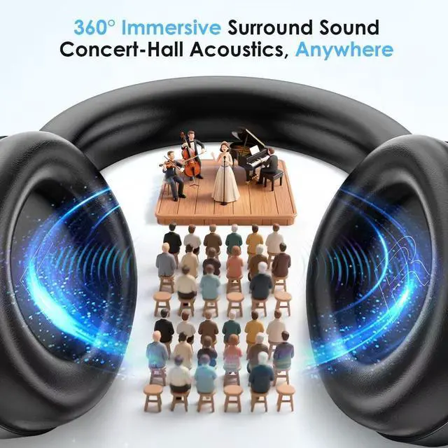 Alt view image 6 of 7 - Noise Cancelling Headphones Over Ear Bluetooth 5.3 Wireless/Wired, 40H Playtime, Deep Bass, Foldable Mic, Transparency Mode, Ideal for Airplane Travel, Work, Commute, Sleep