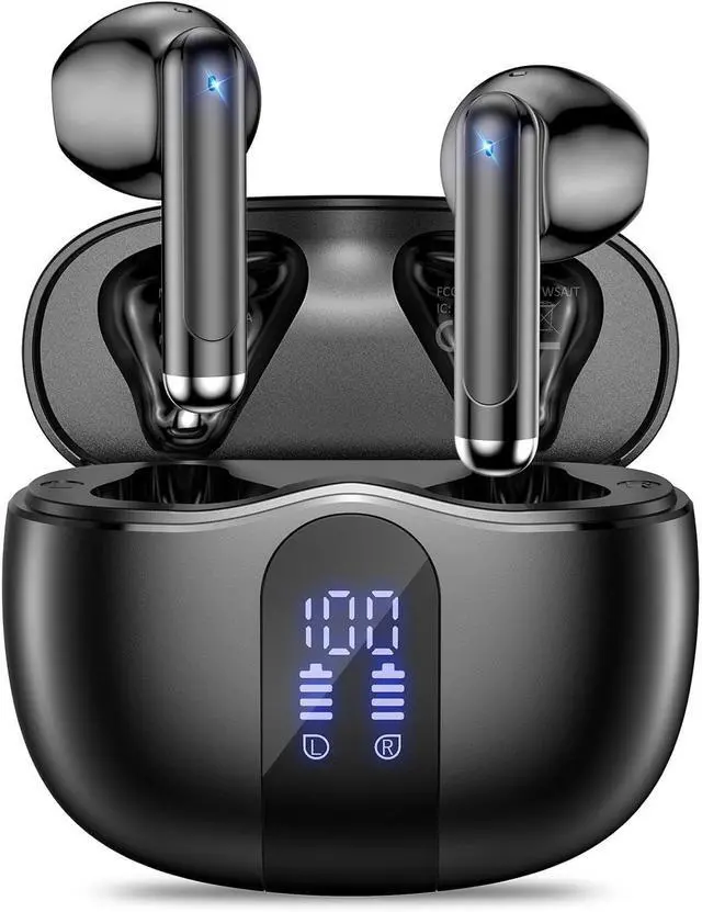 Main image of Wireless Earbuds, Bluetooth 5.4 Ear Buds with Power Display Charging Case, Stereo Deep Bass Headphones with 50H Playtime, IPX7 Waterproof, for Laptop, Android/iOS, Pad, Black