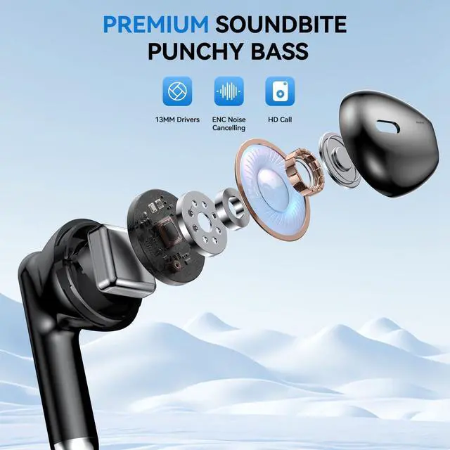 Alt view image 2 of 7 - Wireless Earbuds, Bluetooth 5.4 Ear Buds with Power Display Charging Case, Stereo Deep Bass Headphones with 50H Playtime, IPX7 Waterproof, for Laptop, Android/iOS, Pad, Black