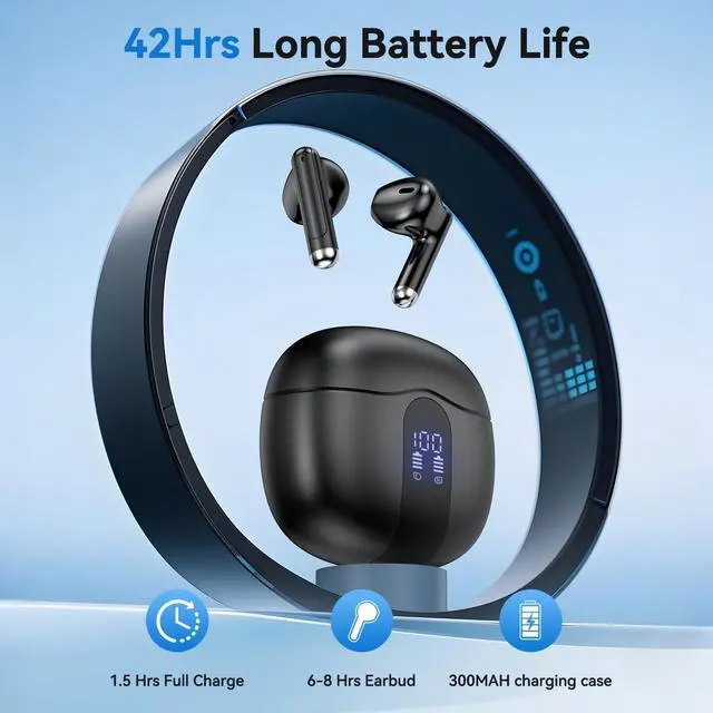 Alt view image 6 of 7 - Wireless Earbuds, Bluetooth 5.4 Ear Buds with Power Display Charging Case, Stereo Deep Bass Headphones with 50H Playtime, IPX7 Waterproof, for Laptop, Android/iOS, Pad, Black