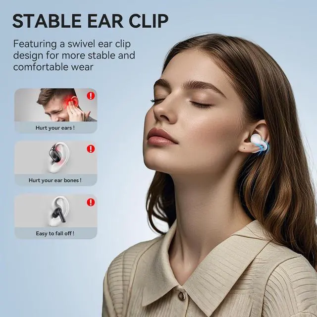 Alt view image 3 of 7 - Oraolo Open Ear Headphones, Bluetooth 5.4 Wireless Earbuds with Stereo Sound, ENC Clear Call, 21H Playtime, Type-C Charging, Touch Control, IPX6 Waterproof Open Ear Clip-On Earbuds for Outdoor Sports