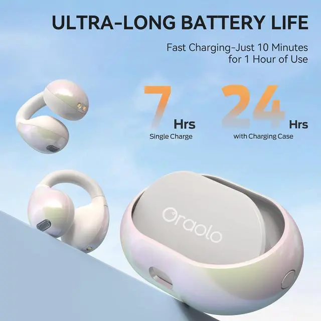 Alt view image 5 of 7 - Oraolo Open Ear Headphones, Bluetooth 5.4 Wireless Earbuds with Stereo Sound, ENC Clear Call, 21H Playtime, Type-C Charging, Touch Control, IPX6 Waterproof Open Ear Clip-On Earbuds for Outdoor Sports