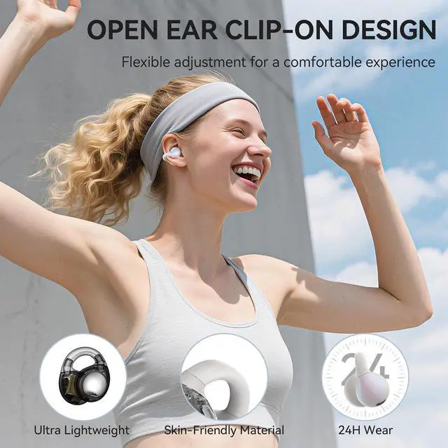 Alt view image 7 of 7 - Oraolo Open Ear Headphones, Bluetooth 5.4 Wireless Earbuds with Stereo Sound, ENC Clear Call, 21H Playtime, Type-C Charging, Touch Control, IPX6 Waterproof Open Ear Clip-On Earbuds for Outdoor Sports