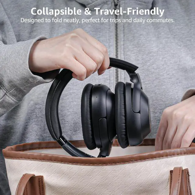 Alt view image 6 of 7 - Riibox Y7Pro Hybrid Active Noise Cancelling Headphones, LDAC Hi-Res Audio, 75H Playtime, Deep Bass, Comfort Fit & Foldable Wireless Over-Ear Bluetooth Headphones for Home Office Travel  Black
