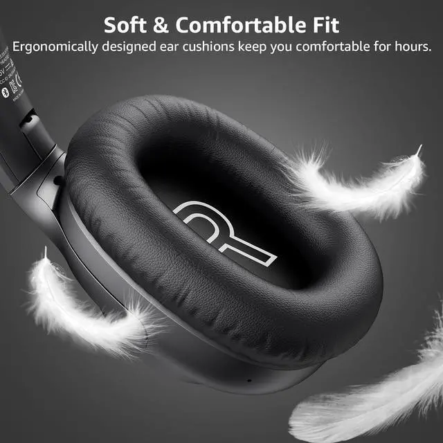 Alt view image 7 of 7 - Riibox Y7Pro Hybrid Active Noise Cancelling Headphones, LDAC Hi-Res Audio, 75H Playtime, Deep Bass, Comfort Fit & Foldable Wireless Over-Ear Bluetooth Headphones for Home Office Travel  Black