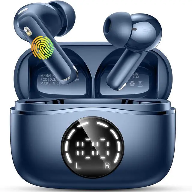 Main image of Wireless Earbuds, 2025 Bluetooth 5.4 Headphones NEW Ear Buds 40H Bass Stereo in-Ear Earphones ENC Noise Cancelling Earbuds with 4 HD Mic, USB-C LED Display IP7 Waterproof Sport Headset for Android iOS