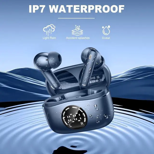 Alt view image 6 of 6 - Wireless Earbuds, 2025 Bluetooth 5.4 Headphones NEW Ear Buds 40H Bass Stereo in-Ear Earphones ENC Noise Cancelling Earbuds with 4 HD Mic, USB-C LED Display IP7 Waterproof Sport Headset for Android iOS