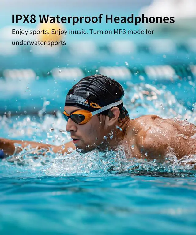 Alt view image 3 of 7 - Swimming Headphones, IPX8 Waterproof Bone Conduction Headphones, 32G Memory Sports Headphone, Open Ear Bluetooth 5.4 Underwater Headphone for Running, Cycling