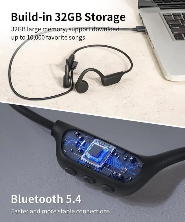 Alt view image 5 of 7 - Swimming Headphones, IPX8 Waterproof Bone Conduction Headphones, 32G Memory Sports Headphone, Open Ear Bluetooth 5.4 Underwater Headphone for Running, Cycling