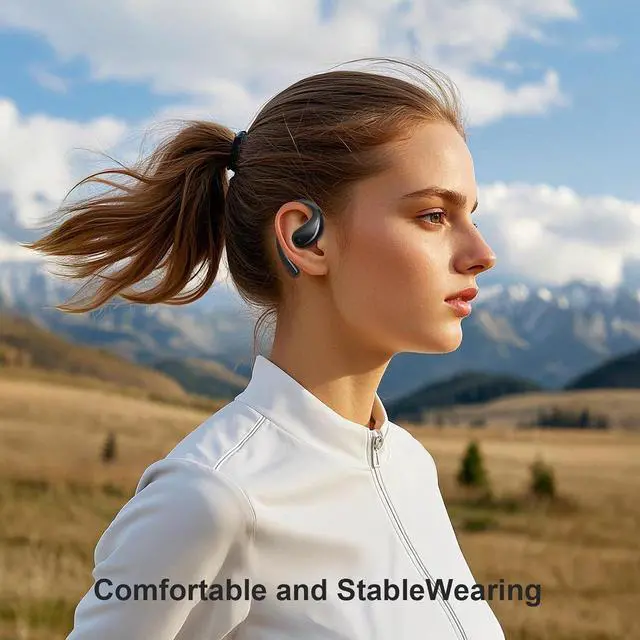 Alt view image 6 of 7 - Open Ear Clip Wireless Earbuds Bone Conduction Headphones, Bluetooth 5.4, Open Ear Design, Built-in Mic, IPX5 Waterproof, LED Display Charging Case,Ear Hooks Ear Buds,Design for Running Fitness Black