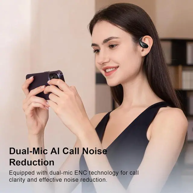 Alt view image 7 of 7 - Open Ear Clip Wireless Earbuds Bone Conduction Headphones, Bluetooth 5.4, Open Ear Design, Built-in Mic, IPX5 Waterproof, LED Display Charging Case,Ear Hooks Ear Buds,Design for Running Fitness Black