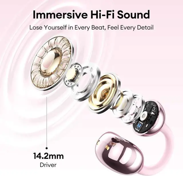 Alt view image 7 of 7 - Stylish Open Ear Clip On Earbuds with Removable Butterfly Earring, Clip On Headphones with LCD Touch Screen, Fashionables Open Ear Headphones for Women, Pink Butterfly Earring Earbuds