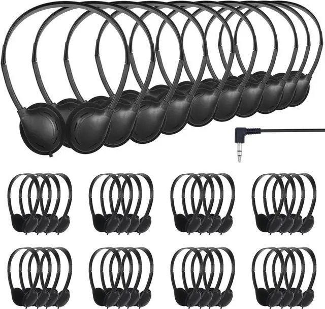 Main image of Bulk Headphones for Classroom Students 30 Pack Class Set Headphones for School Students Library Teen and Adult 3.5mm Jack (Black)