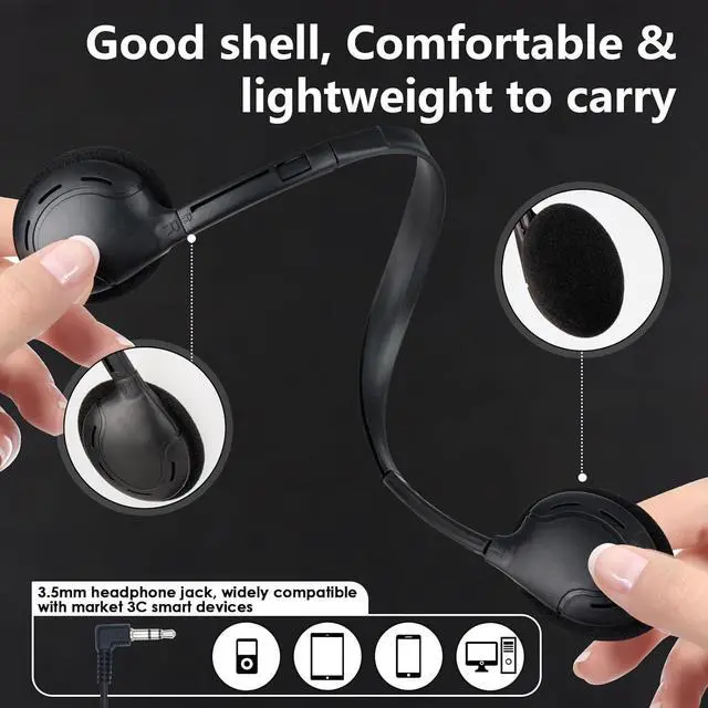 Alt view image 2 of 7 - Bulk Headphones for Classroom Students 30 Pack Class Set Headphones for School Students Library Teen and Adult 3.5mm Jack (Black)