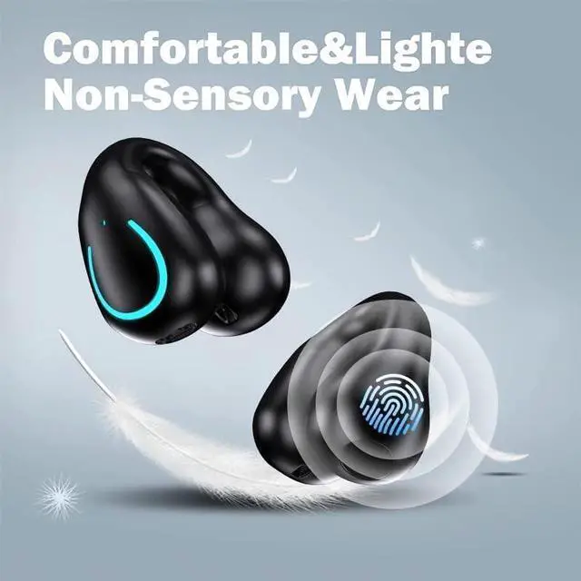 Alt view image 2 of 7 - Open Ear Bone Conduction Headphones Bluetooth 5.3 Wireless Clip On Earbuds with Digital Display Charging Case 60 Hours Playtime Sport Earphones Built-in Mic IPX7 Waterproof for Running Fitness Black