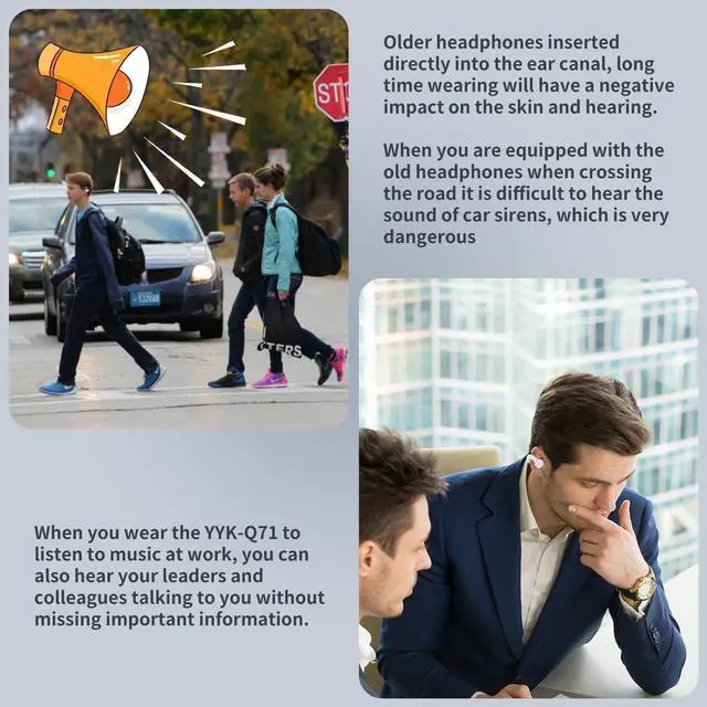 Alt view image 6 of 7 - Open Ear Bone Conduction Headphones Bluetooth 5.3 Wireless Clip On Earbuds with Digital Display Charging Case 60 Hours Playtime Sport Earphones Built-in Mic IPX7 Waterproof for Running Fitness Black