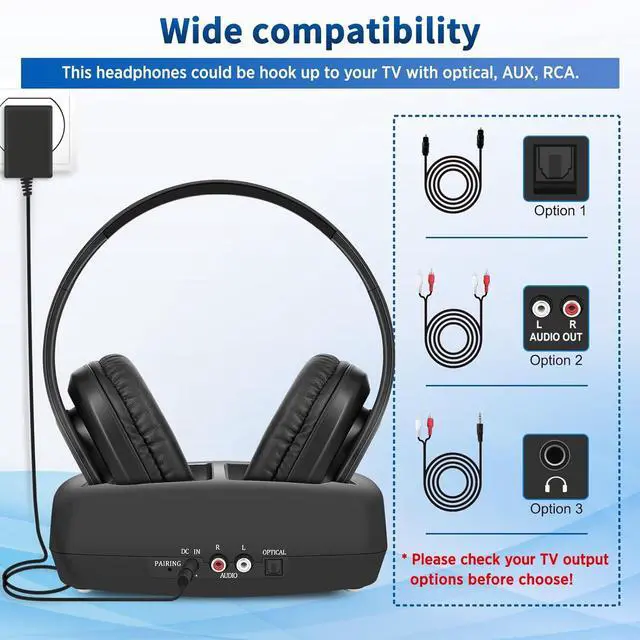 Alt view image 3 of 7 - WallarGe Wireless Headphones for TV Watching, Easy Setup and Comfortable Bluetooth Headphones with RF Transmitter Charging Dock, 100 Ft Wireless Range, Rechargeable 25 Hours Play and No Audio Delay