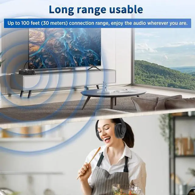 Alt view image 5 of 7 - WallarGe Wireless Headphones for TV Watching, Easy Setup and Comfortable Bluetooth Headphones with RF Transmitter Charging Dock, 100 Ft Wireless Range, Rechargeable 25 Hours Play and No Audio Delay