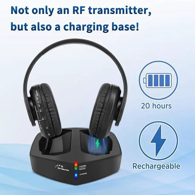 Alt view image 7 of 7 - WallarGe Wireless Headphones for TV Watching, Easy Setup and Comfortable Bluetooth Headphones with RF Transmitter Charging Dock, 100 Ft Wireless Range, Rechargeable 25 Hours Play and No Audio Delay