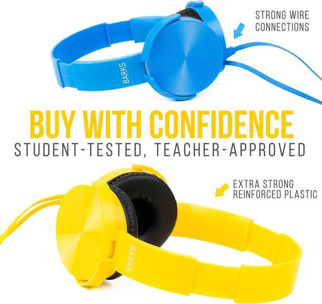 Alt view image 6 of 6 - Barks Classroom Headphones with Microphone (12 Pack, Mixed Colors) - Upgraded On-Ear Bulk Headphones for Classroom: Best for Students K-12 Schools (Inline Microphone, Good Recording Quality, Durable)