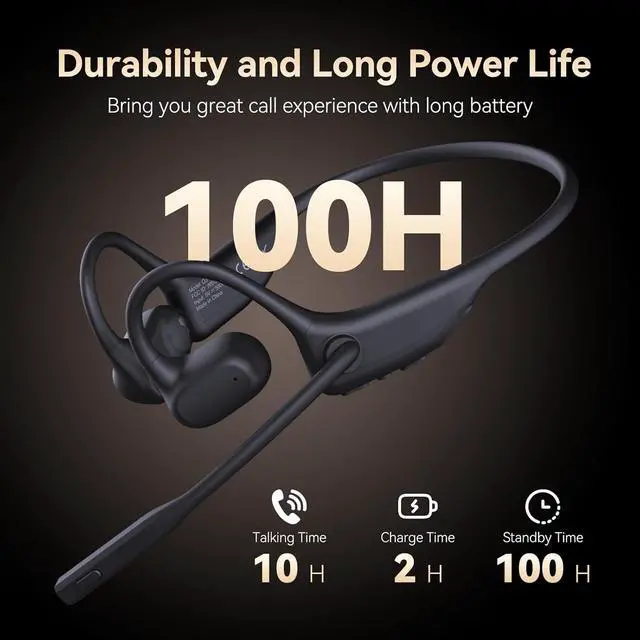 Alt view image 6 of 7 - CXK Open Ear Headphones with Mic, Wireless Headset with AI Noise Cancellation Microphone Bluetooth 5.3 Air Conduction Headphones Bluetooth Headset with Mic for Work Call Meeting Driving