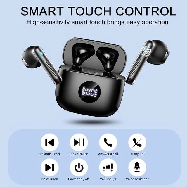 Alt view image 5 of 7 - Wireless Earbuds Bluetooth Headphones 5.4 HiFi Stereo in Ear Earphones with 4 ENC Noise Cancelling Mics 40H Playtime Ear Buds with Mini Case IP7 Waterproof Headset with LED Display USB C Charging