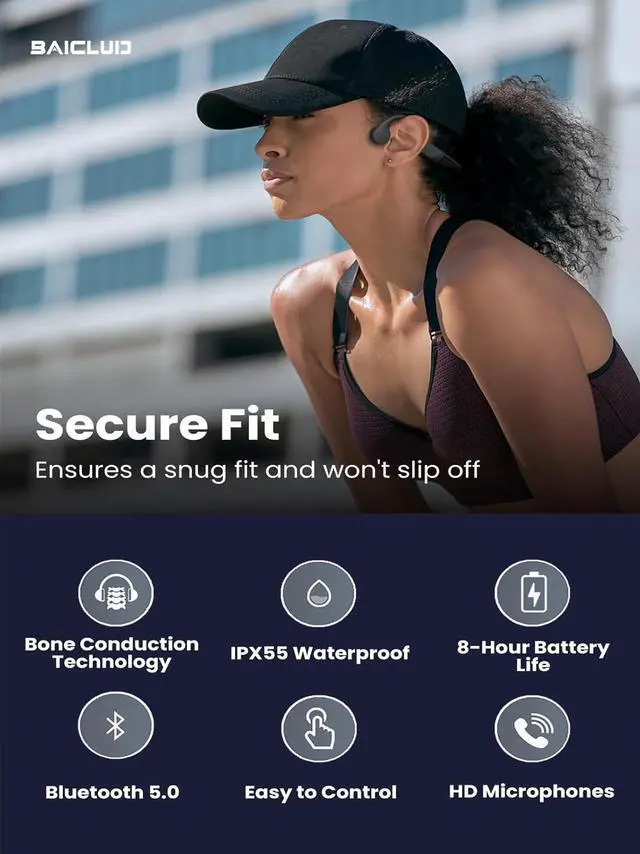 Alt view image 3 of 6 - Bone Conduction Headphones, 2025 Upgrade Open-Ear Wireless Bluetooth Workout Headphones with Microphones, 8Hr Playtime, Waterproof Earphones for Sports, Running, Gym, Hiking, Cycling