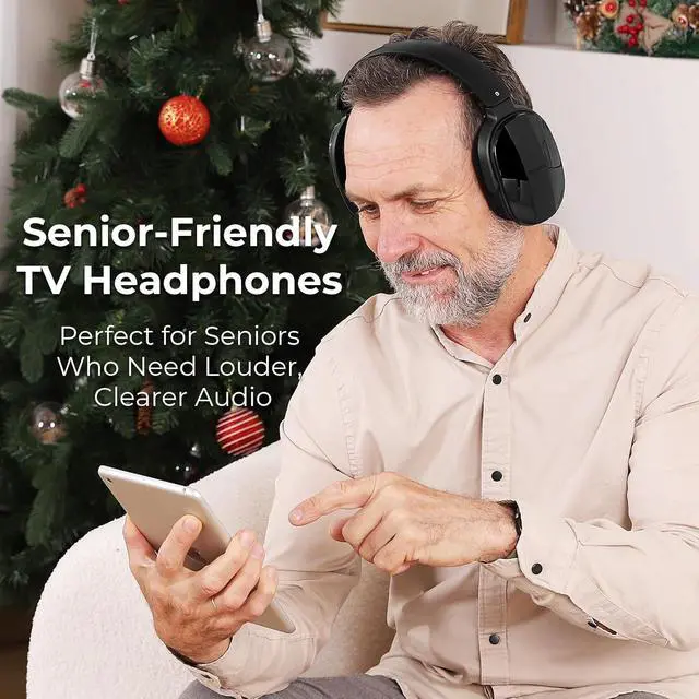 Alt view image 2 of 7 - Wireless Headphones for TV Watching with Charging Dock & RF Transmitter, Senior-Friendly Over Ear TV Headset, Compatible with Most Televisions