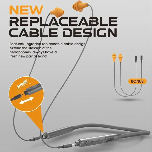 Alt view image 4 of 7 - MIPEACE Bluetooth Earplug Headphones, Neckband Ear Protection Work earbuds-29db Noise Reduction Safety Headphones with Replacement Buds,19+Hour Battery for Lawn Mowing DIY (Grey)