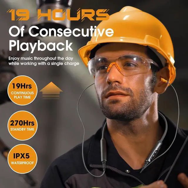 Alt view image 5 of 7 - MIPEACE Bluetooth Earplug Headphones, Neckband Ear Protection Work earbuds-29db Noise Reduction Safety Headphones with Replacement Buds,19+Hour Battery for Lawn Mowing DIY (Grey)