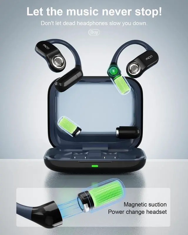 Alt view image 2 of 7 - OJW Open Ear Headphones, Unlimited Power Earphones with Case & Replaceable Battery, OWS Bluetooth 5.4 Wireless Headphone with Mic, IPX7 Waterproof Headset for Sports, Compatible with iPhone & Android