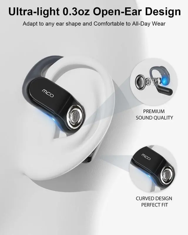 Alt view image 4 of 7 - OJW Open Ear Headphones, Unlimited Power Earphones with Case & Replaceable Battery, OWS Bluetooth 5.4 Wireless Headphone with Mic, IPX7 Waterproof Headset for Sports, Compatible with iPhone & Android