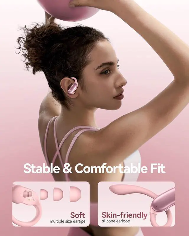 Alt view image 2 of 7 - GNMN Ear Buds Wireless Earbuds 96hrs Playback Bluetooth Headphones IPX7 Waterproof Stereo Bass Over-Ear Earphones with Earhooks Microphone LED Battery Display for Sports/Workout/Gym/Running Rose Pink