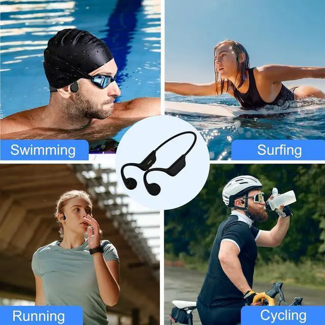 Alt view image 7 of 7 - Bone Conduction Swimming Headphones, IPX8 Waterproof MP3 Player with Open-Ear Design, Bluetooth 5.4 Wireless Sports Earbuds for Swimming, Running, Cycling(Black)