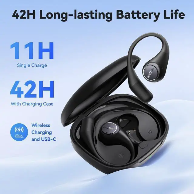 Alt view image 5 of 7 - EarFun OpenJump Open Ear Headphones, Wireless Earbuds with Ergonomic Earhook, Hi-Res Sound, LDAC, 4 Mics ENC Call, 42H Playtime, Multipoint Connection, IPX7 Waterproof, Snug Fit for Workout, Running