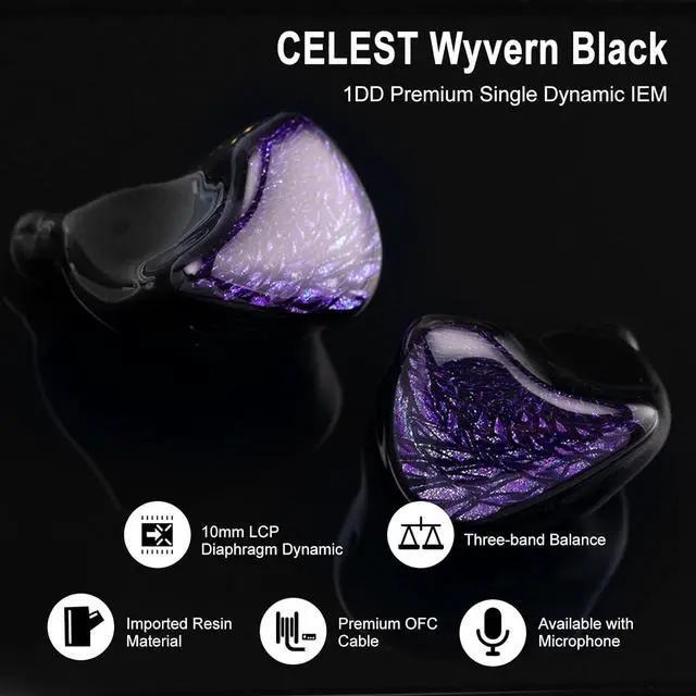 Alt view image 2 of 7 - QOA Celest WyvernBlack Pro Gaming Earbuds Wired in-Ear Earphones with Mic IEM HiFi in Ear Monitor Bass with 10mm LCP Driver, Detachable Cable for Smartphones/PC/Tablet/Gaming/Video/Music/Calling