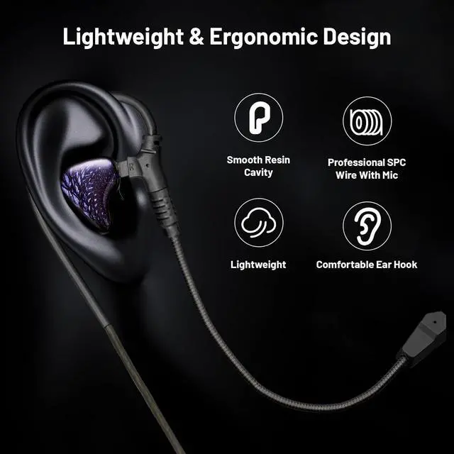 Alt view image 4 of 7 - QOA Celest WyvernBlack Pro Gaming Earbuds Wired in-Ear Earphones with Mic IEM HiFi in Ear Monitor Bass with 10mm LCP Driver, Detachable Cable for Smartphones/PC/Tablet/Gaming/Video/Music/Calling