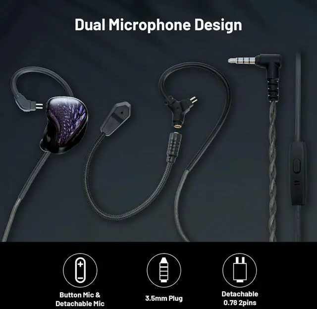 Alt view image 5 of 7 - QOA Celest WyvernBlack Pro Gaming Earbuds Wired in-Ear Earphones with Mic IEM HiFi in Ear Monitor Bass with 10mm LCP Driver, Detachable Cable for Smartphones/PC/Tablet/Gaming/Video/Music/Calling