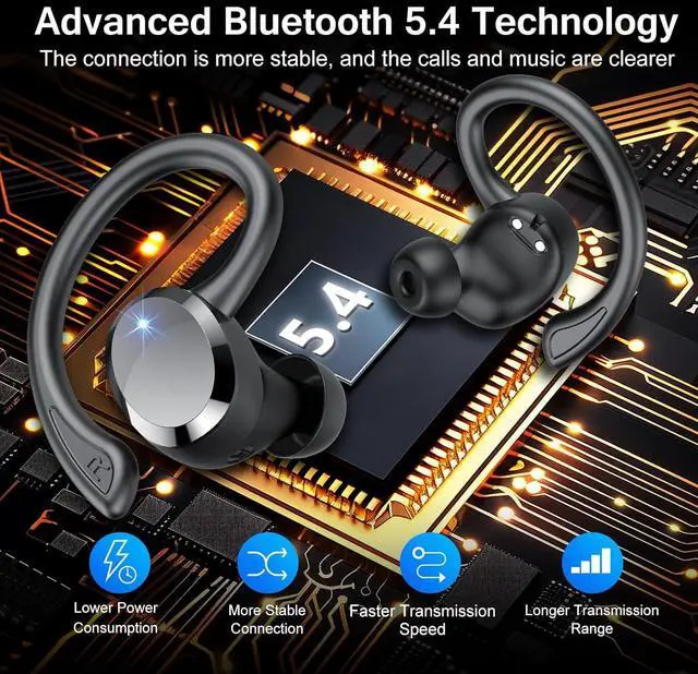 Alt view image 4 of 7 - Ear buds Wireless Bluetooth Earbuds, Bluetooth 5.4 Headphones 68hrs Playtime Sport Earphones with LED Display ENC Noise Cancelling Mic, IPX7 Waterproof Earbuds with Hook for Sports/Workout/Running