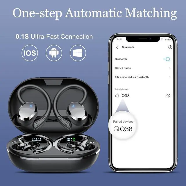 Alt view image 5 of 7 - Ear buds Wireless Bluetooth Earbuds, Bluetooth 5.4 Headphones 68hrs Playtime Sport Earphones with LED Display ENC Noise Cancelling Mic, IPX7 Waterproof Earbuds with Hook for Sports/Workout/Running