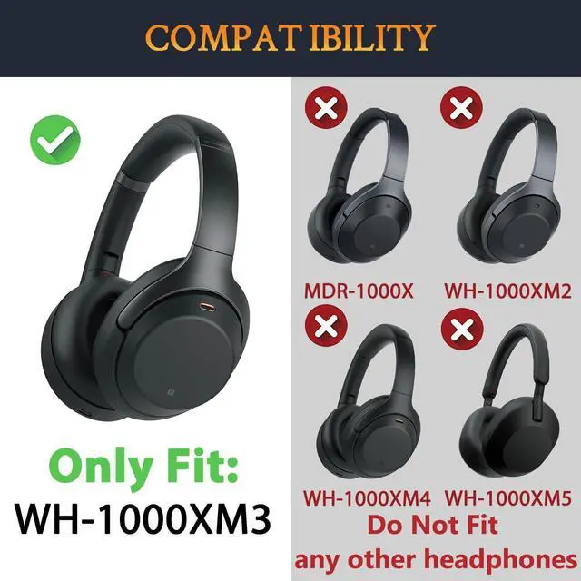 Alt view image 2 of 7 - SOULWIT Ear Pads Cushions + Headband, Replacement Kit for Sony WH-1000XM3 (WH1000XM3) Over-Ear Headphones, Replacement Headstrap Pad & Earpads Repair Part - Black