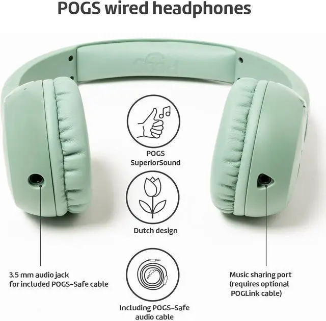Alt view image 2 of 7 - POGS Kids Wired Headphones | The Elephant 2 | Adjustable, Durable Headphones for Kids 3+ | Limited to 85 dB, Microphone | On-Ear | Music-Sharing Function Safe 3.5mm Audio Cable (3.2ft) (rGreen)