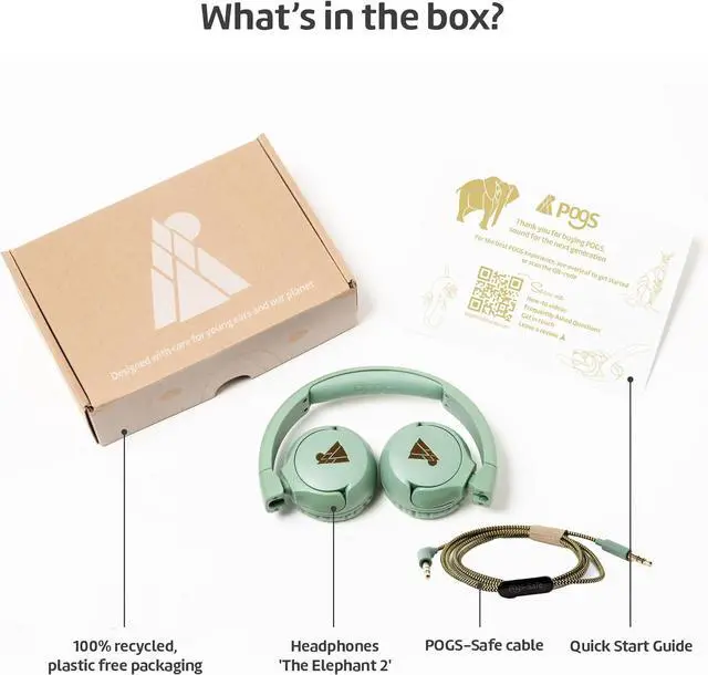 Alt view image 5 of 7 - POGS Kids Wired Headphones | The Elephant 2 | Adjustable, Durable Headphones for Kids 3+ | Limited to 85 dB, Microphone | On-Ear | Music-Sharing Function Safe 3.5mm Audio Cable (3.2ft) (rGreen)